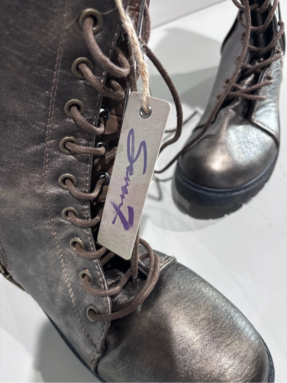 Seven Metallic Brown Lace-Up Combat Boots size 8
